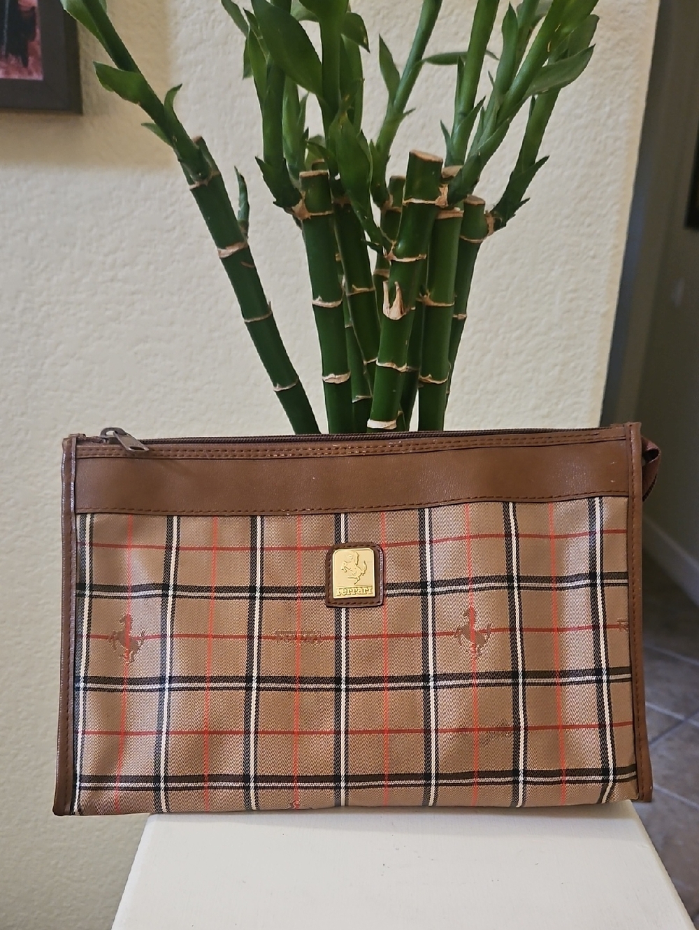 Vintage Ferrari Plaid Tartan Toiletry Cosmetics Pouch Bag